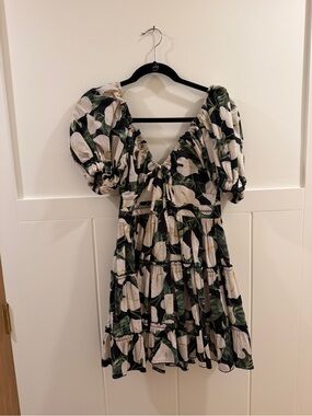 Agua by Agua Bendita Black Mini Dress with Cream Floral Print